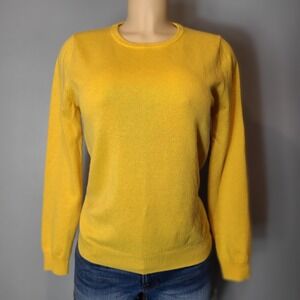 Woolovers Sweater Womens S Small Yellow Merino Wool Cashmere Luxury Layering
